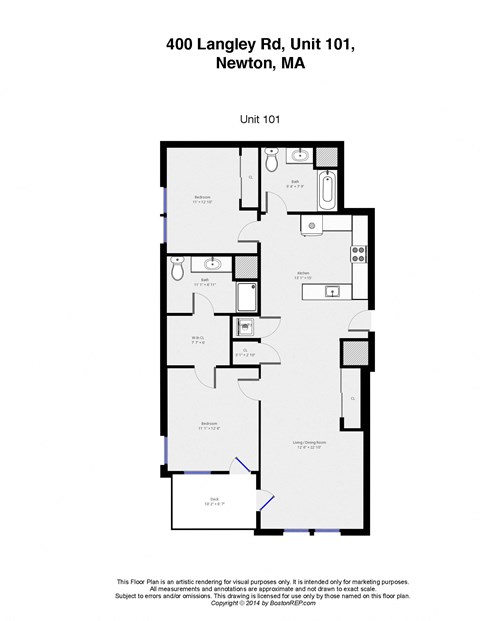 Floor plan for 2 beds, 2 baths